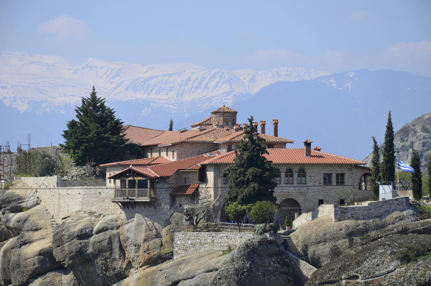 Holy Trinity Monastery perched high on a Meteora rock pinnacle